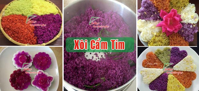 Xôi bột lá cẩm tím cẩm đỏ